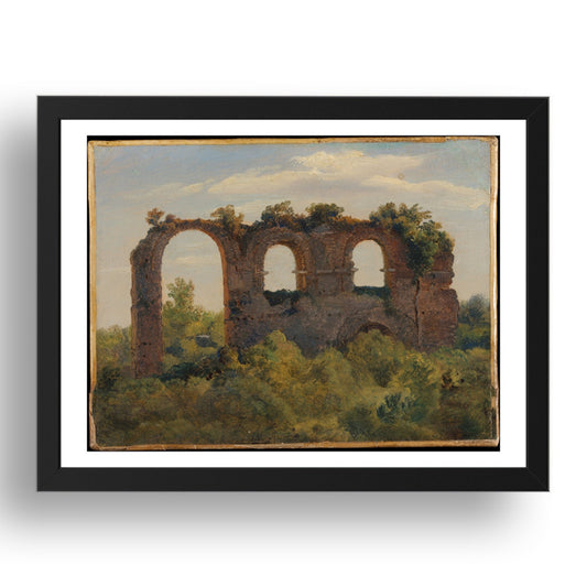 André Giroux: Claudian Aqueduct, Rome (c1826), vintage artwork, A3 Size Reproduction Poster Print in 17x13" Black Frame