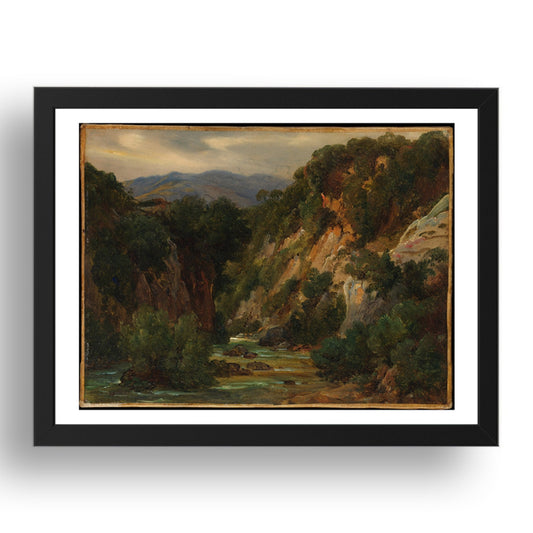 André Giroux: The Aniene River at Subiaco (late 1820s), vintage artwork, A3 Size Reproduction Poster Print in 17x13" Black Frame