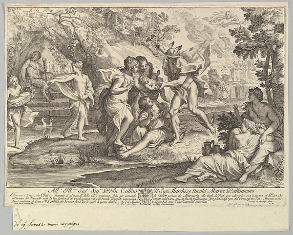 Andrea Procaccini , After Carlo Maratti:Bacchus as a child given by Mercury to the care of the Nymphs , vintage artwork, 16x12"(A3) Poster Print