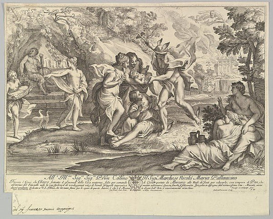 Andrea Procaccini , After Carlo Maratti:Bacchus as a child given by Mercury to the care of the Nymphs , vintage artwork, 16x12"(A3) Poster Print