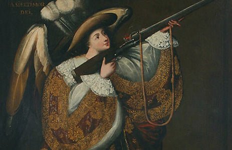 Angel Holding a Firearm by Circle of the Master of Calamarca, vintage art, modern poster print