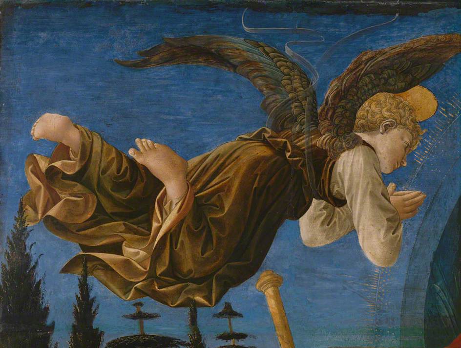 Angel (left hand) (The Pistoia Santa Trinità Altarpiece), vintage artwork by Pesellino, A3 (16x12") Poster Print