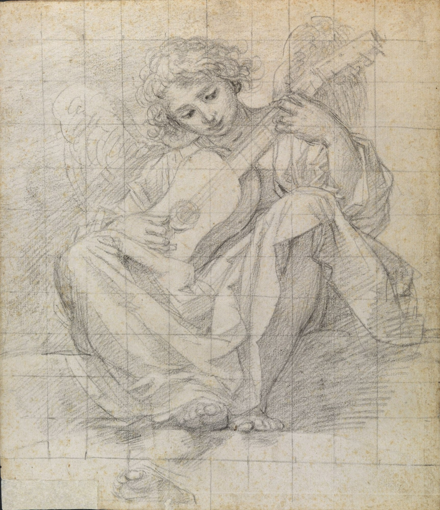 Angel Playing Lute, vintage artwork by Francesco Albani, 12x8" (A4) Poster