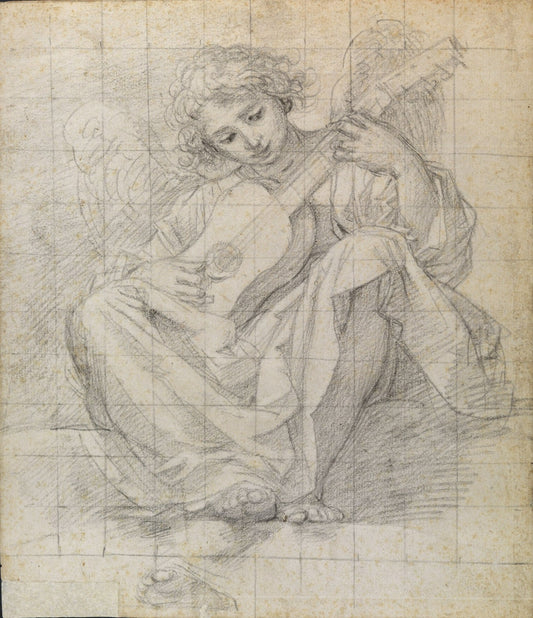 Angel Playing Lute, vintage artwork by Francesco Albani, 12x8" (A4) Poster