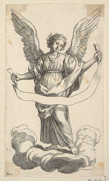 Angel with a Banderole-Claude Mellan , vintage art, A3 (16x12") Poster Print