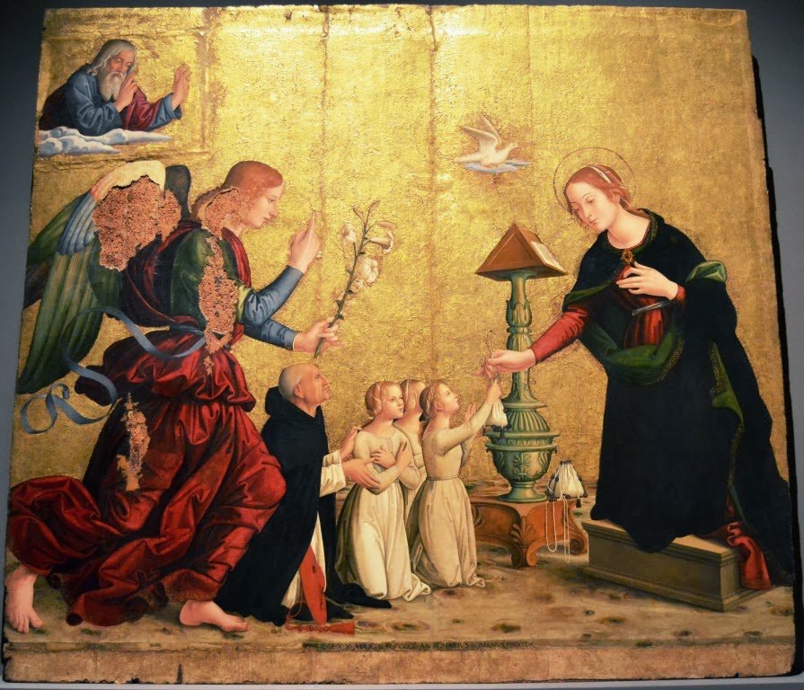 Annunciation con il cardinale Torquemada, vintage artwork by Antoniazzo Romano, A3 (16x12") Poster Print