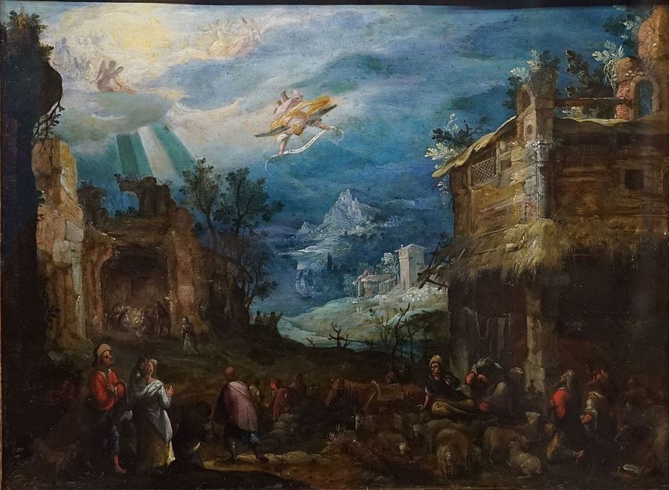 Annunciation to the Shepherds, vintage artwork by Frederik van Valckenborch, A3 (16x12") Poster Print