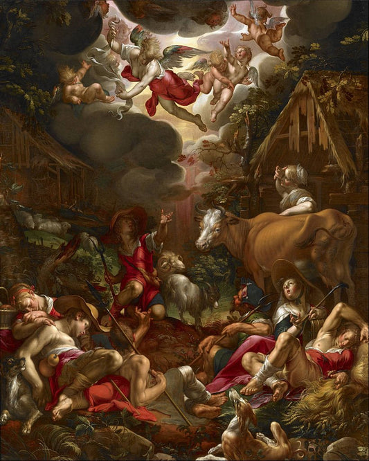 Annunciation to the Shepherds, vintage artwork by Joachim Wtewael, A3 (16x12") Poster Print