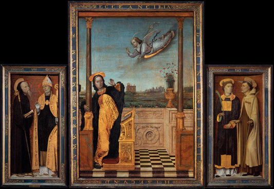 Annunciation Triptych, vintage artwork by Carlo Braccesco, A3 (16x12") Poster Print
