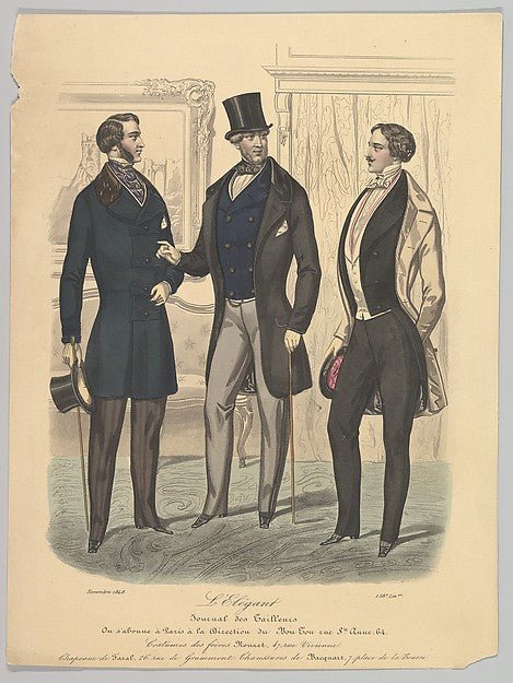 Anonymous, French, 19th century:L'Elegant from Journal des Tailleurs 1848, vintage artwork, 16x12"(A3) Poster Print