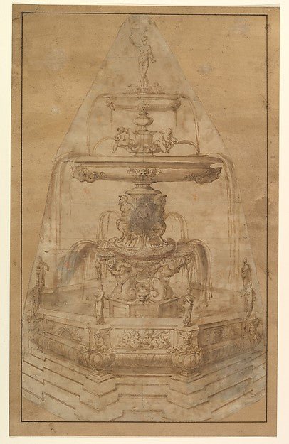 Anonymous, Italian, 16th century:Design for a Fountain with-16x12"(A3) Poster