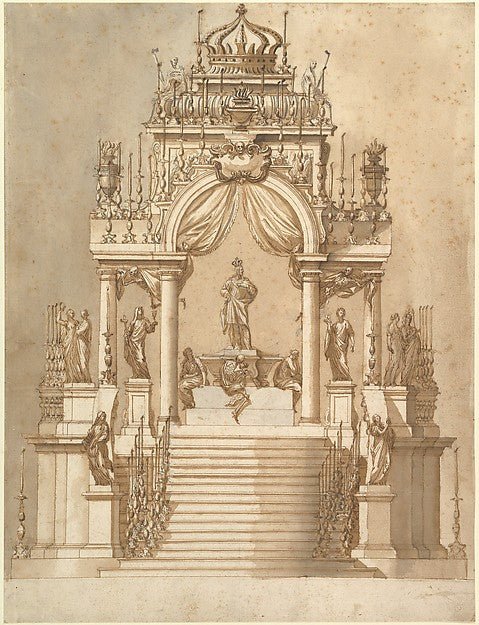 Anonymous, Italian, 17th century:Design for a Catafalque for-16x12"(A3) Poster
