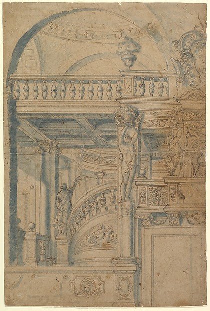 Anonymous, Italian, 17th century:Elevation of a Stairway and-16x12"(A3) Poster