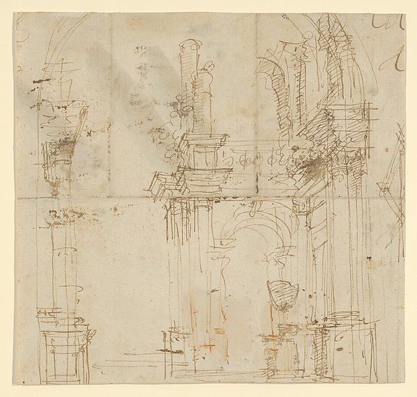 Anonymous, Italian , 18th century:Architectural drawing of arches 1700–1750, vintage artwork, 16x12"(A3) Poster Print