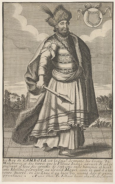 Anonymous:The King of Cambodia standing with a sceptre in his right hand c1670–1700, vintage artwork, 16x12"(A3) Poster Print