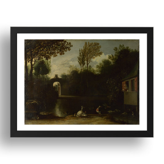 Anthonie van Borssum: A Garden Scene with Waterfowl, Poster in 17x13"(A3) Frame