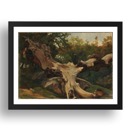 Antoine XG de Gazeau: Uprooted Tree, Olevano (1833), vintage artwork, A3 Size Reproduction Poster Print in 17x13" Black Frame