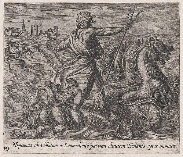 Antonio Tempesta:Plate 103: Neptune Sending a Deluge to Troy-16x12"(A3) Poster