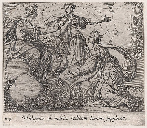 Antonio Tempesta:Plate 108: Alcyone Offering Prayers to Juno-16x12"(A3) Poster