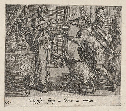 Antonio Tempesta:Plate 135: Circe Changing Ulysses' Men into-16x12"(A3) Poster