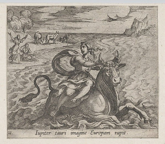 Antonio Tempesta:Plate 21: The Rape of Europa  from Ovid's '-16x12"(A3) Poster