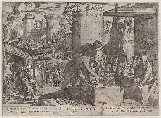 Antonio Tempesta:Plate 24: The Israelites Rebuilding the Wal-16x12"(A3) Poster