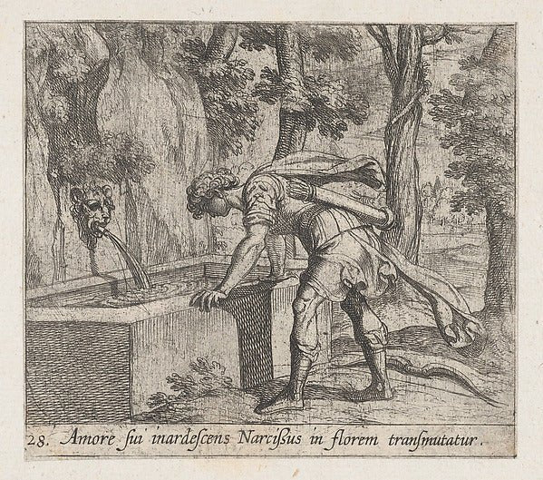 Antonio Tempesta:Plate 28: Narcissus at the Well  from Ovid'-16x12"(A3) Poster
