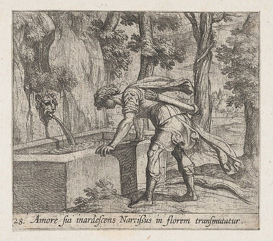 Antonio Tempesta:Plate 28: Narcissus at the Well  from Ovid'-16x12"(A3) Poster