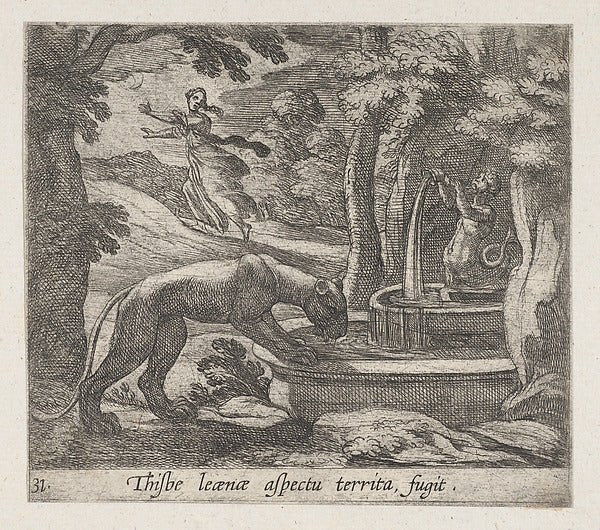 Antonio Tempesta:Plate 31: Thisbe Running from the Lionness-16x12"(A3) Poster