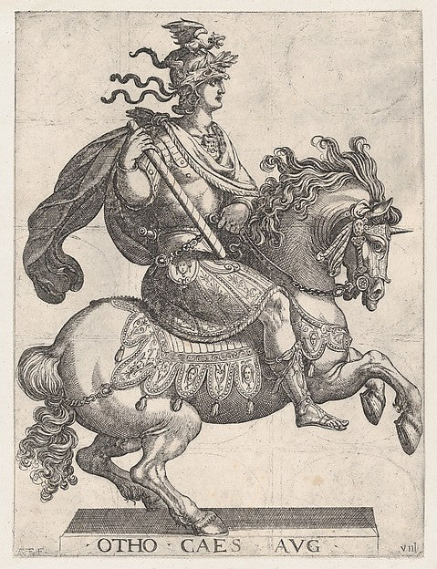 Antonio Tempesta:Plate 8: Emperor Otho on Horseback from 'Th-16x12"(A3) Poster