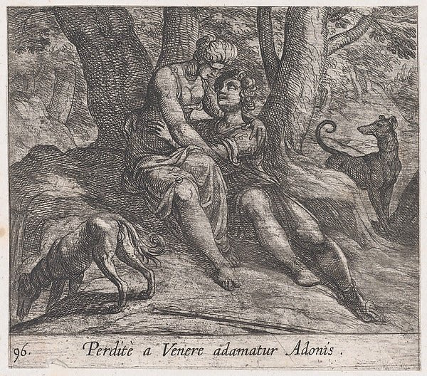 Antonio Tempesta:Plate 96: Venus and Adonis Embracing  from-16x12"(A3) Poster