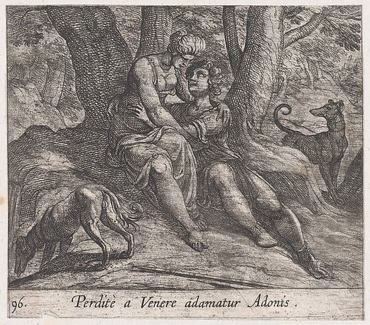 Antonio Tempesta:Plate 96: Venus and Adonis Embracing  from-16x12"(A3) Poster