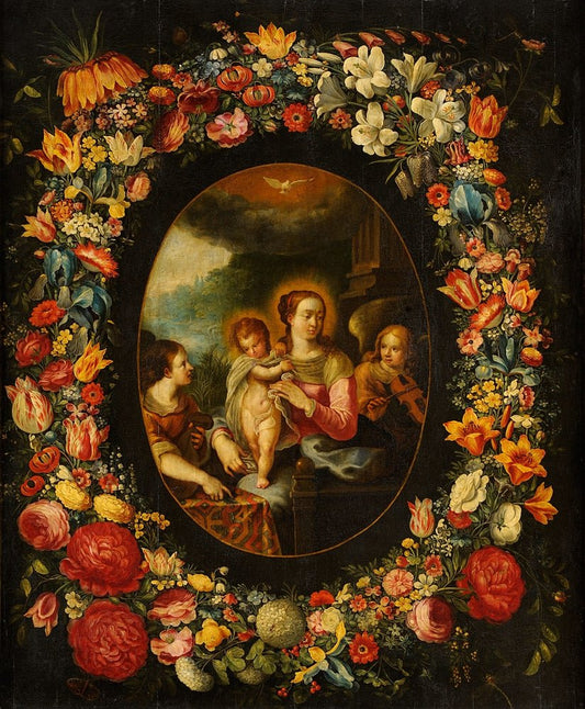 Antwerpen Madonna and Child in the Garland, vintage artwork by Frans Francken the Younger, 12x8" (A4) Poster