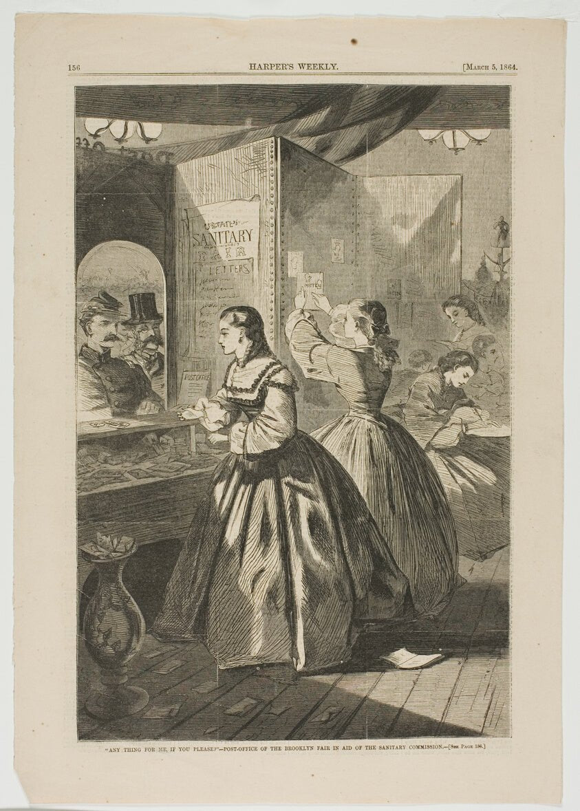 Any Thing for Me, If You Please?—Post-Office of the Brooklyn Fair in Aid of the Sanitary Commission by  Winslow Homer (American, 1836-1910),23x16"( A2 size ) Poster Print