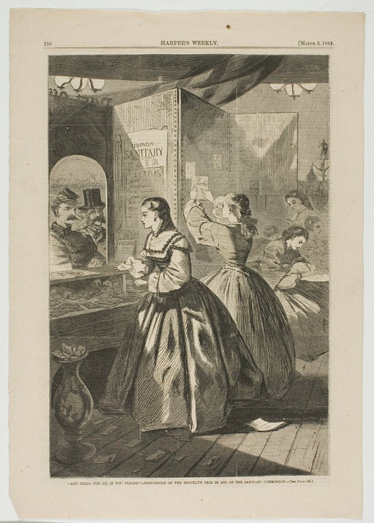 Any Thing for Me, If You Please?—Post-Office of the Brooklyn Fair in Aid of the Sanitary Commission by  Winslow Homer (American, 1836-1910),23x16"( A2 size ) Poster Print