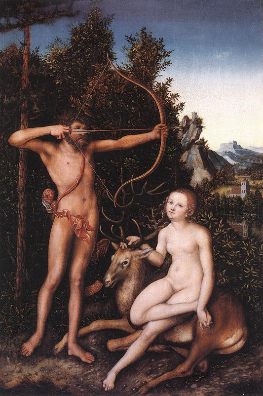 Apollo and Diana, vintage artwork by Lucas Cranach the Elder, A3 (16x12") Poster Print