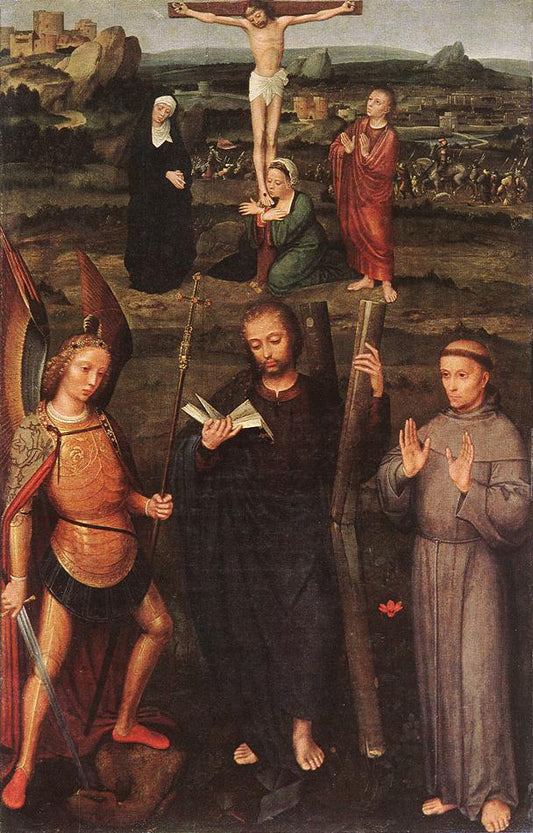 Archangels St Michael, St Andrew and St Francis of Assisi, vintage artwork by Adriaen Isenbrandt, A3 (16x12") Poster Print