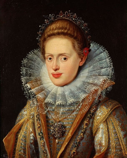 Archduchess Anna, Wife of Emperor Matthias and daughter of Archduke Ferdinand II, vintage artwork by Frans Pourbus the Younger, 12x8" (A4) Poster