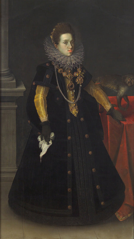 Archduchess Constance (1588-1631), Queen of Poland, with a Monkey, vintage artwork by Joseph Heintz the Elder, A3 (16x12") Poster Print