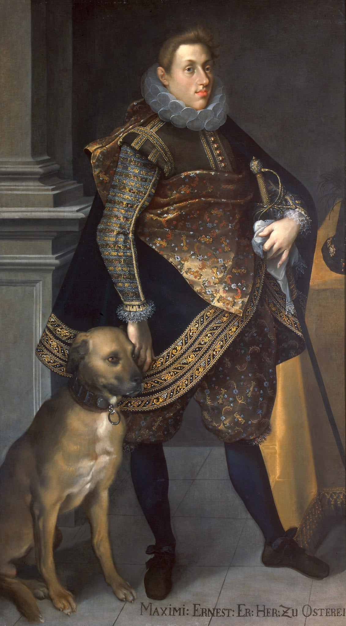 Archduke Maximilian Ernst (1583-1616) with Hunting Dog, vintage artwork by Joseph Heintz the Elder, A3 (16x12") Poster Print