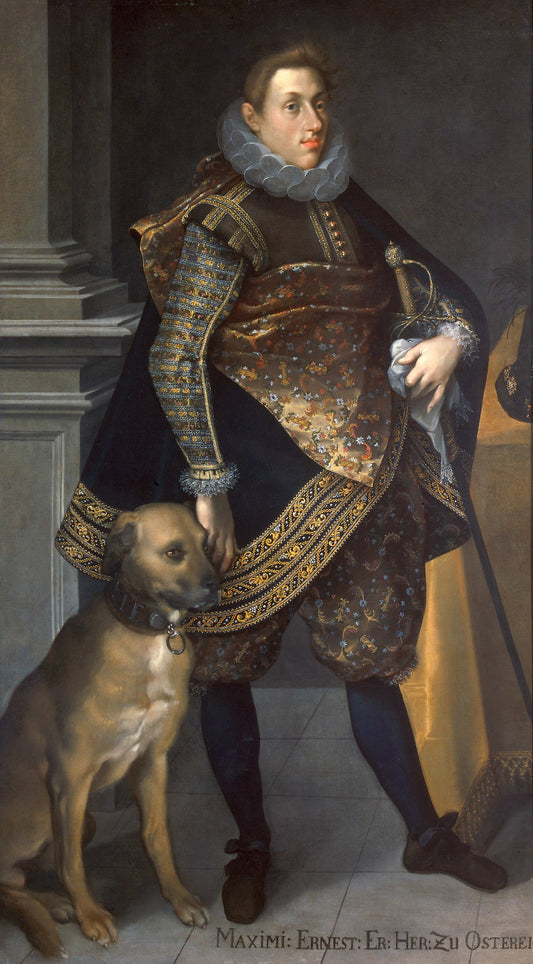 Archduke Maximilian Ernst (1583-1616) with Hunting Dog, vintage artwork by Joseph Heintz the Elder, A3 (16x12") Poster Print