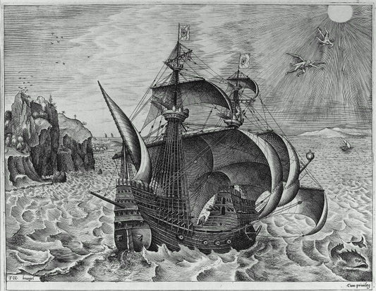 Armed Three-Master with Daedalus and Icarus in the Sky Icarus, vintage artwork by Pieter Bruegel the Elder, A3 (16x12") Poster Print