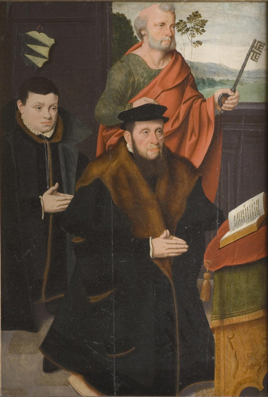 Arnold von Siegen II with His Son Arnold III and Saint Peter, vintage artwork by Bartholomäeus Bruyn the Younger, A3 (16x12") Poster Print