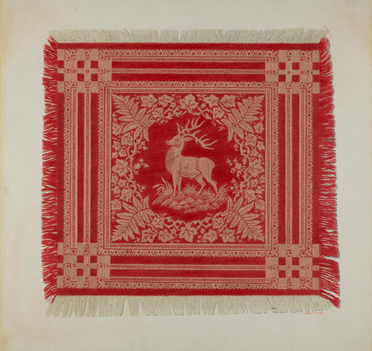 Arthur G. Merkley:Red and White Napkin (Deer Design),16x12"(A3) Poster