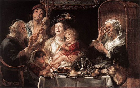 As the Old Sang the Young Play Pipes, vintage artwork by Jacob Jordaens, 12x8" (A4) Poster