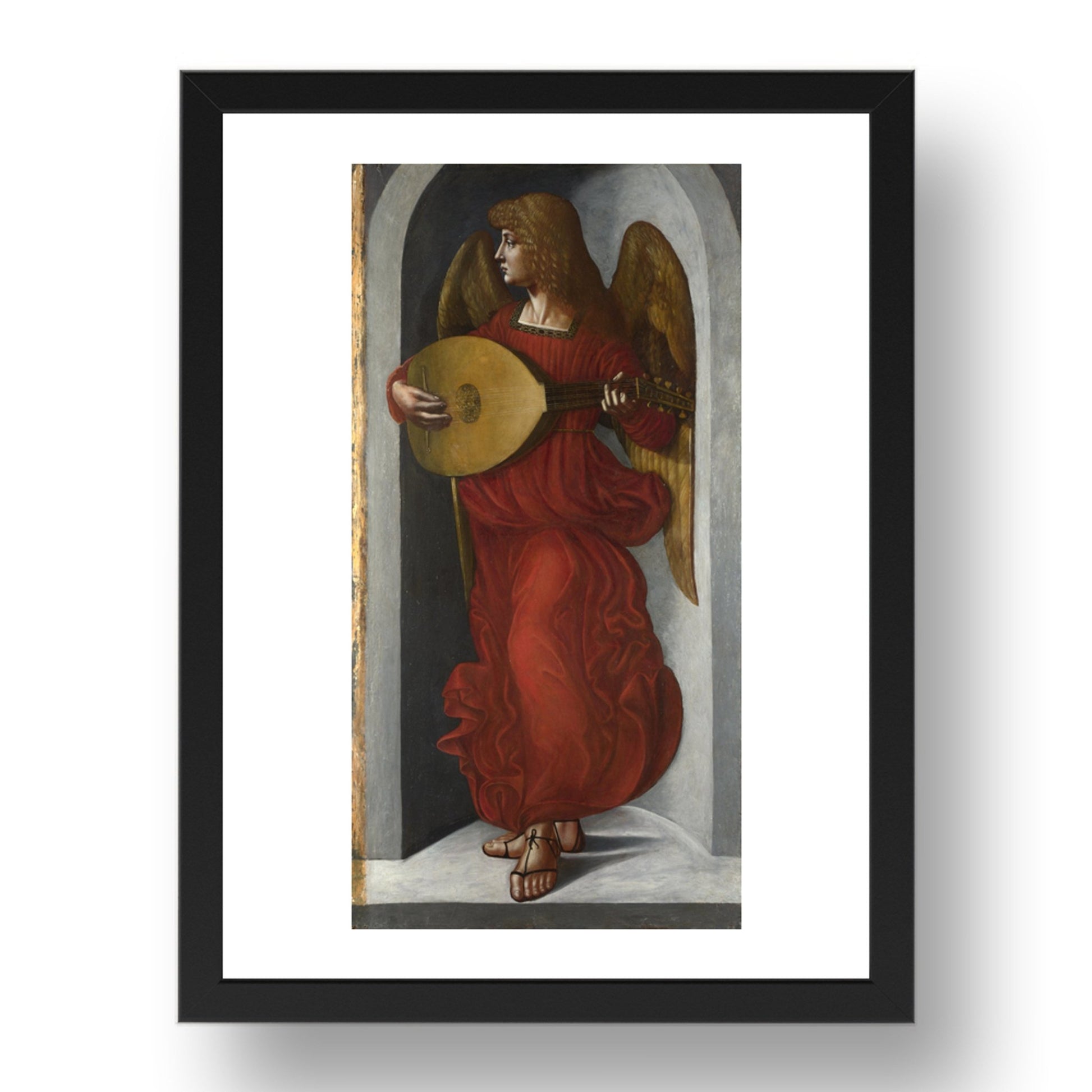 Associate of Leonardo da Vinci: An Angel in Red with a Lute, Poster in 17x13"(A3) Frame