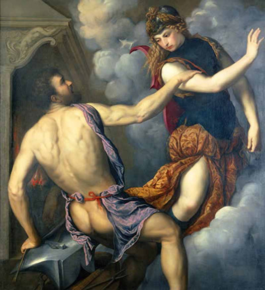 Athena Scorning the Advances of Hephaestus, vintage artwork by Paris Bordone, A3 (16x12") Poster Print