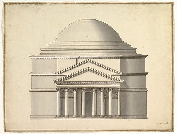 Attributed to Antonio Maria Visentini:Facade of a Rotunda 16-16x12"(A3) Poster