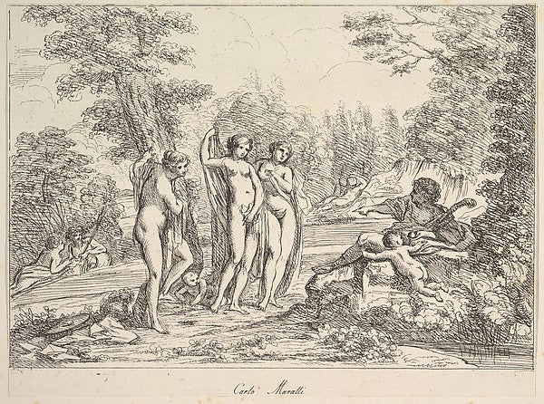 Attributed to Giuseppe Canale , After Carlo Maratti:The Judgement of Paris 1740–1802, vintage artwork, 16x12"(A3) Poster Print