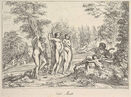 Attributed to Giuseppe Canale , After Carlo Maratti:The Judgement of Paris 1740–1802, vintage artwork, 16x12"(A3) Poster Print